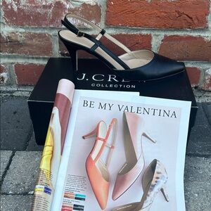 J. Crew Valentina Black Leather Slingback Heels